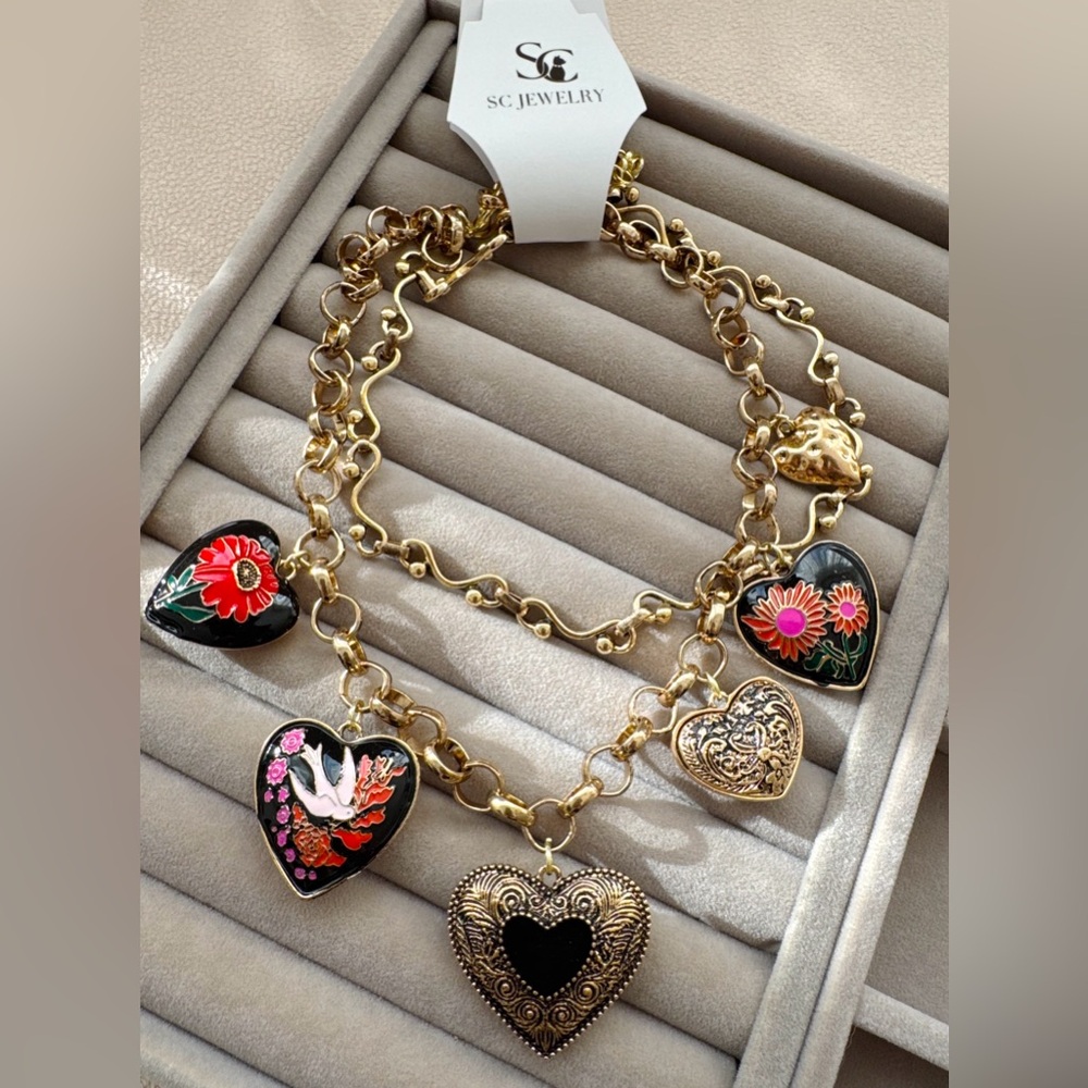 Last 1 🔥 ZARA STYLE 2-PIECE METAL HEART NECKLACE SET - Picture 2 of 3